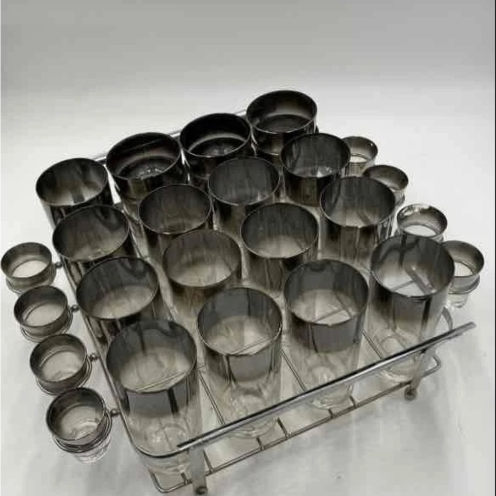 Mid Century Silver Fade Glassware set of 8